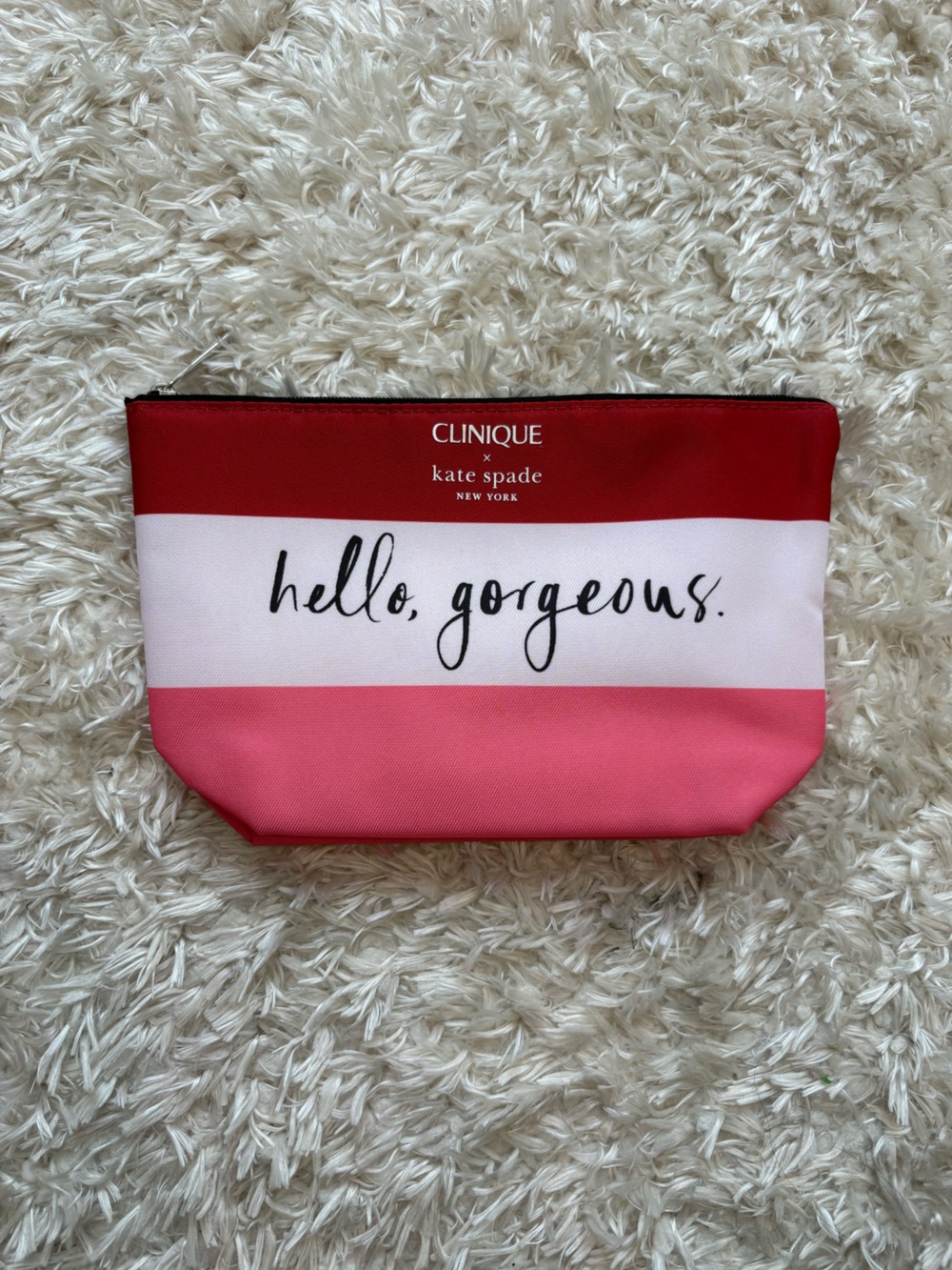kate spade x Clinique Collab Pink White Stripe Cosmetic Pouch Makeup Bag
